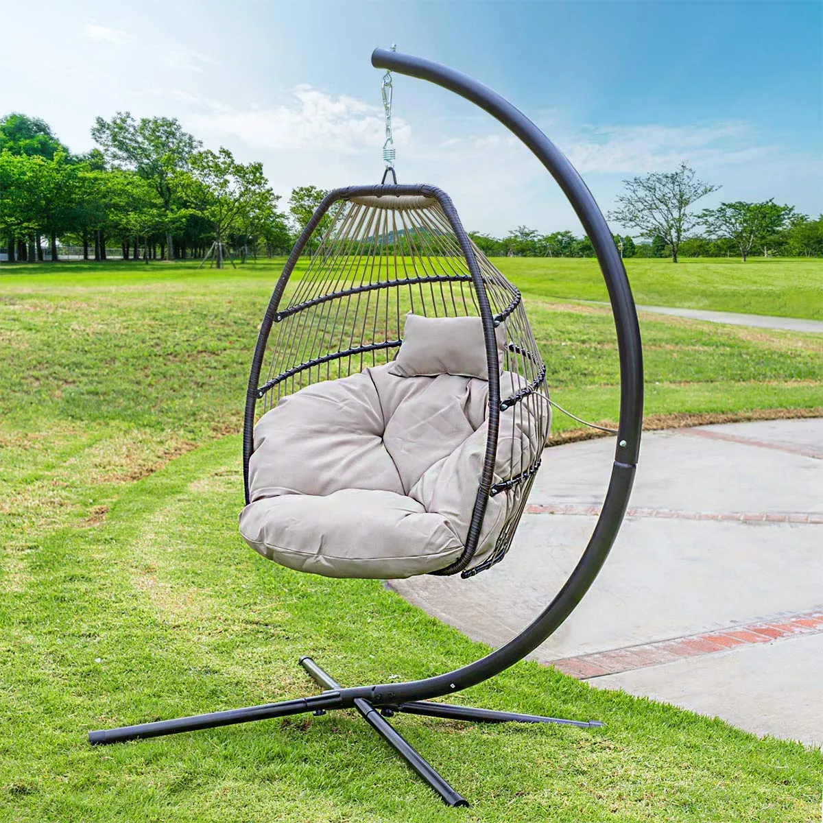 Luxury Wicker Hanging Chair - Swing Patio Egg Chair UV Resistant