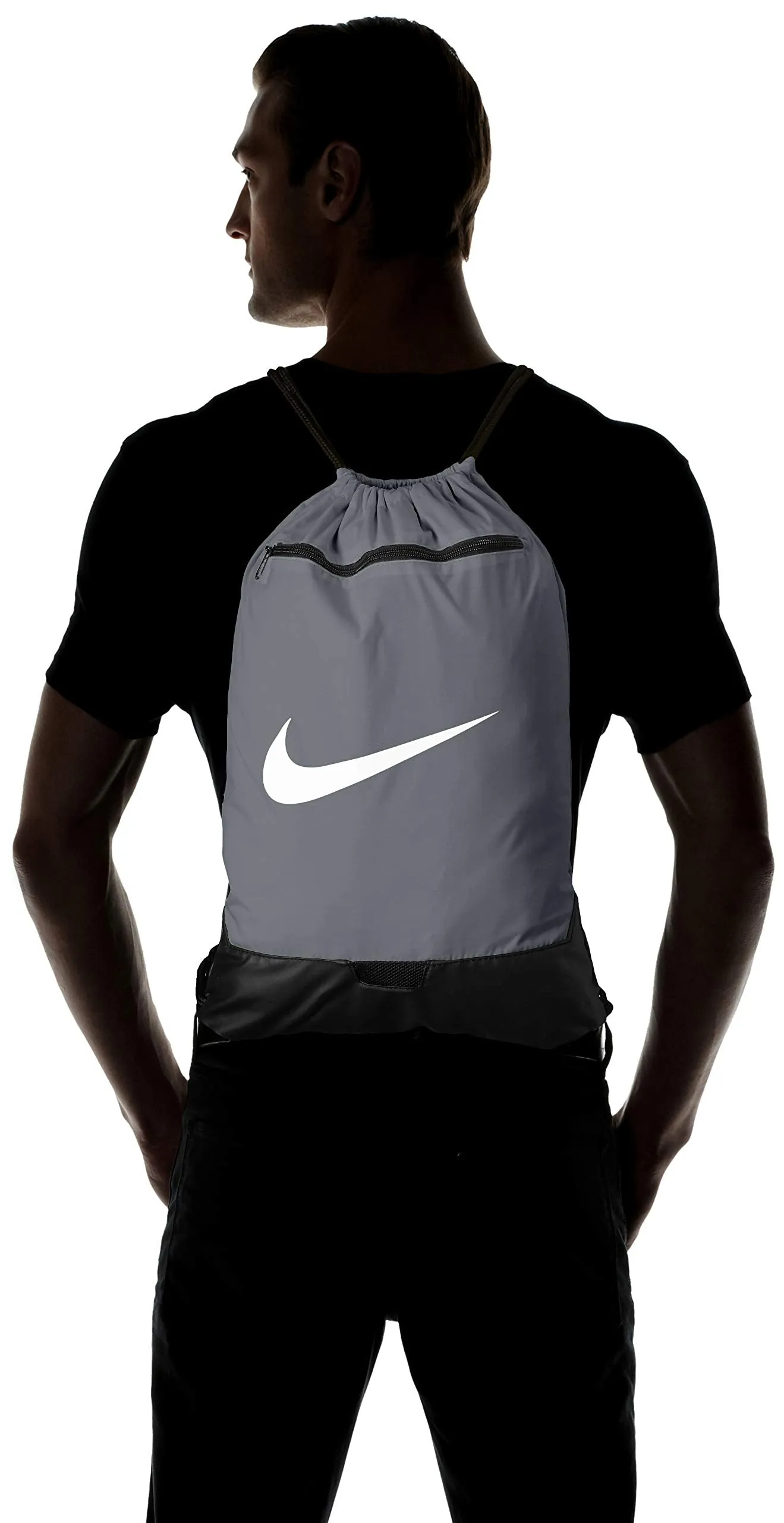 Nike Brasilia Training Gymsack, Drawstring Backpack with Zipper Pocket and Reinforced Bottom, Flint Grey/Flint Grey/White