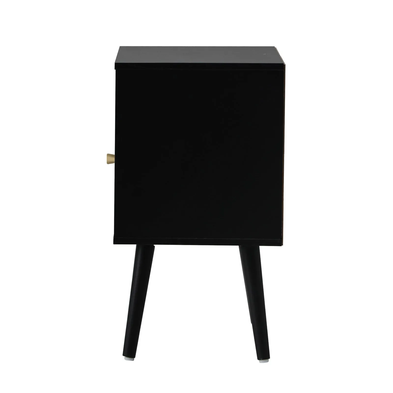 Oikiture Bedside Table Side Table Storage Drawer Shelf Nightstand Rattan Black