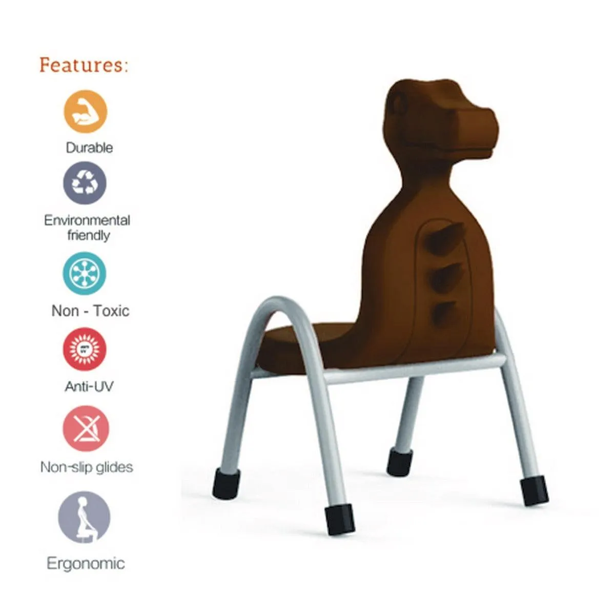 Ok Play Dino Chair, Study Chair, Sturdy And Durable Chair, Plastic Chair, Perfect For Home, Creches And School, Brown, 5 to 10 Years, Height 10 Inches
