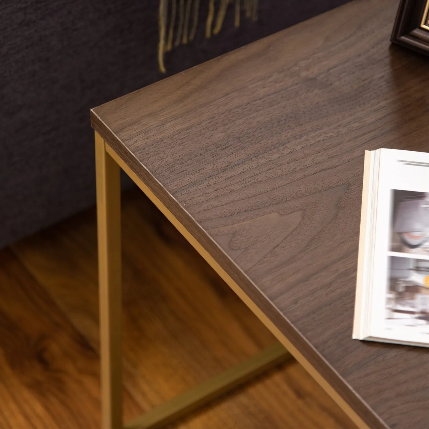 Regis Side Table/ End Table/ Nightstand (Walnut/Gold, 45 x 45 x 46(H) cm)