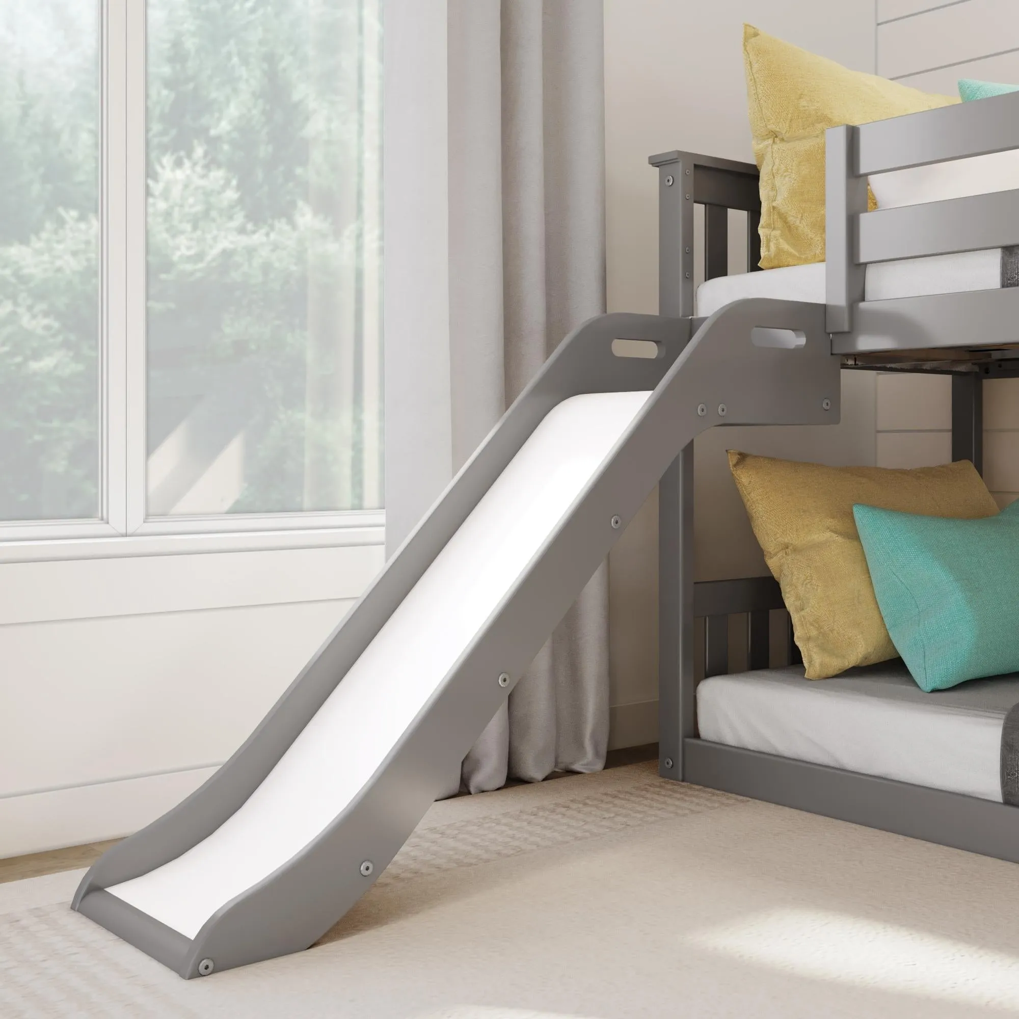 Twin Over Twin Low Bunk Bed With Easy Slide & Stairs