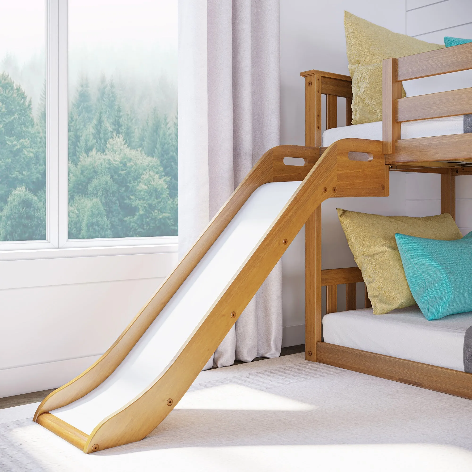 Twin Over Twin Low Bunk Bed With Easy Slide & Stairs