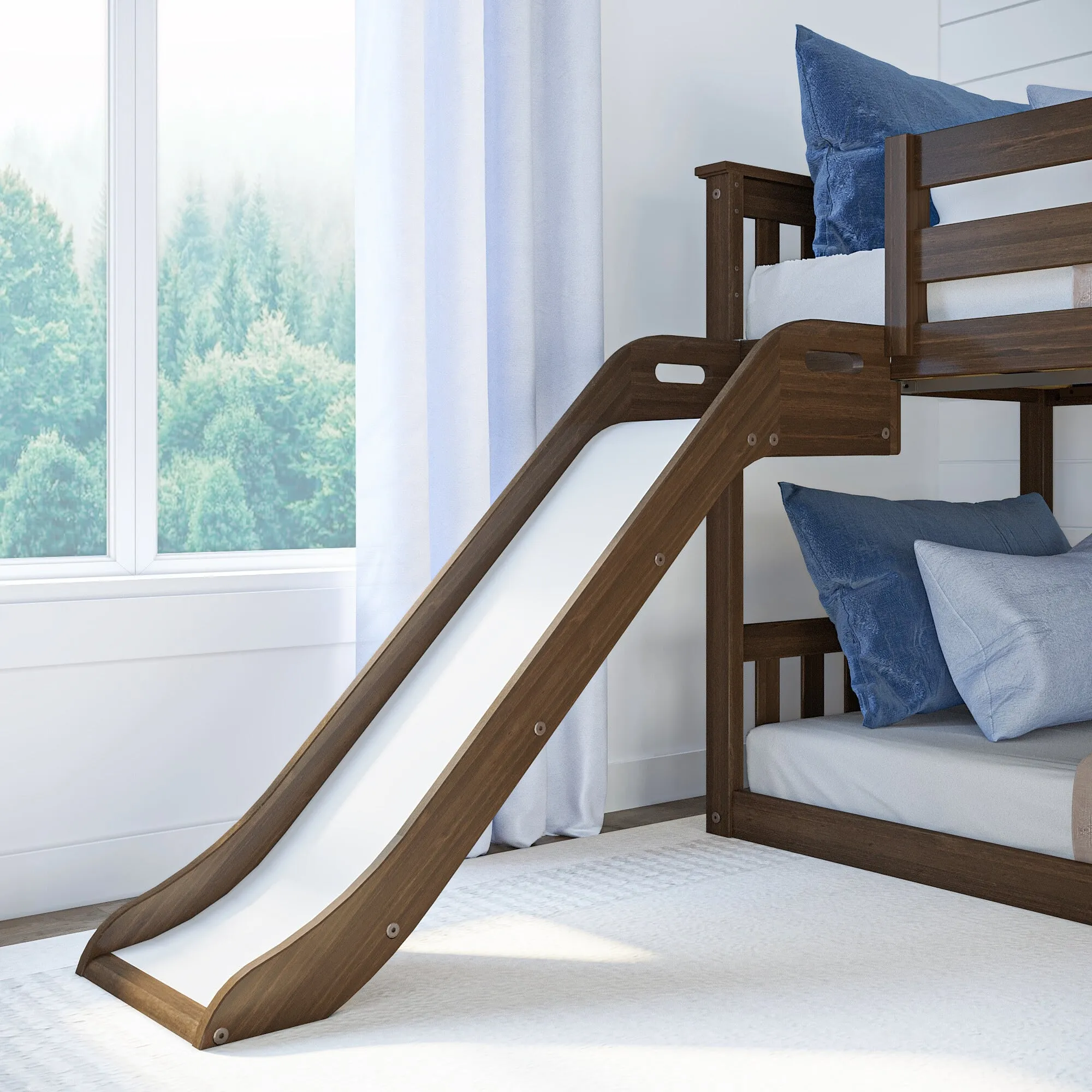 Twin Over Twin Low Bunk Bed With Easy Slide & Stairs