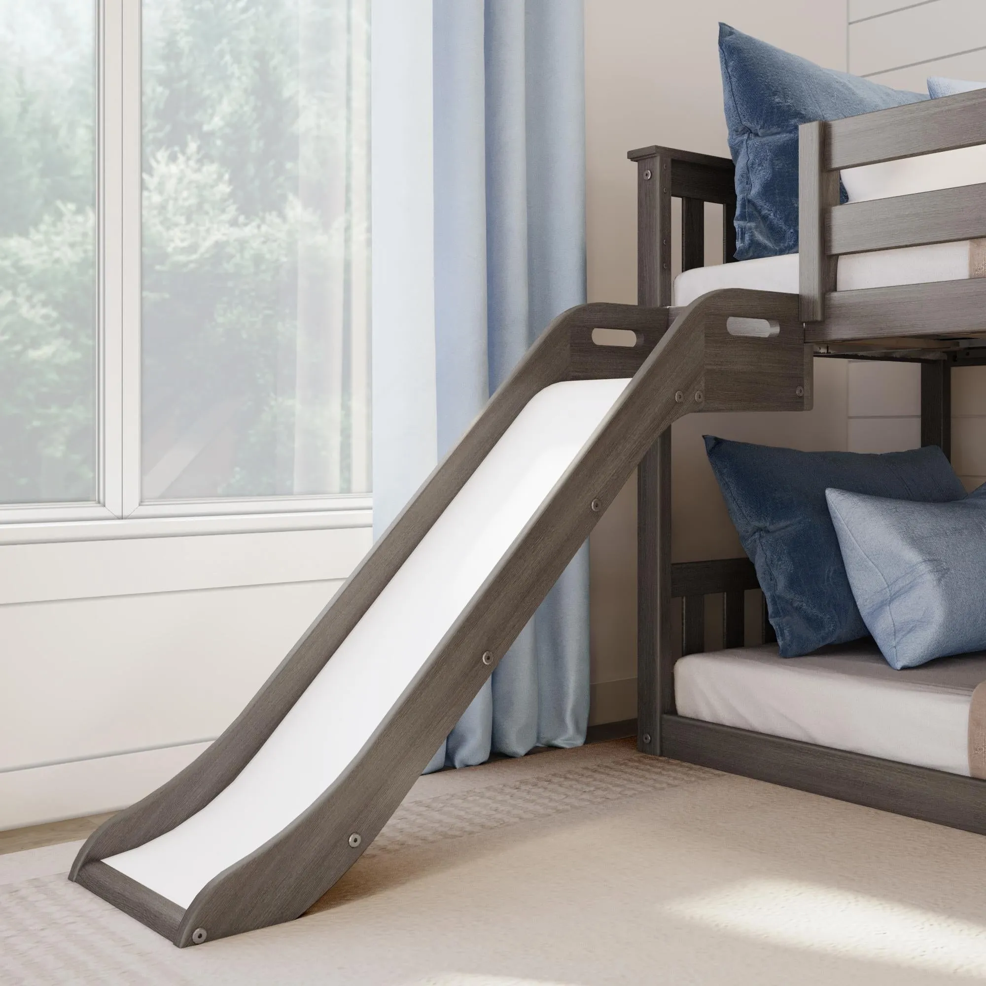 Twin Over Twin Low Bunk Bed With Easy Slide & Stairs