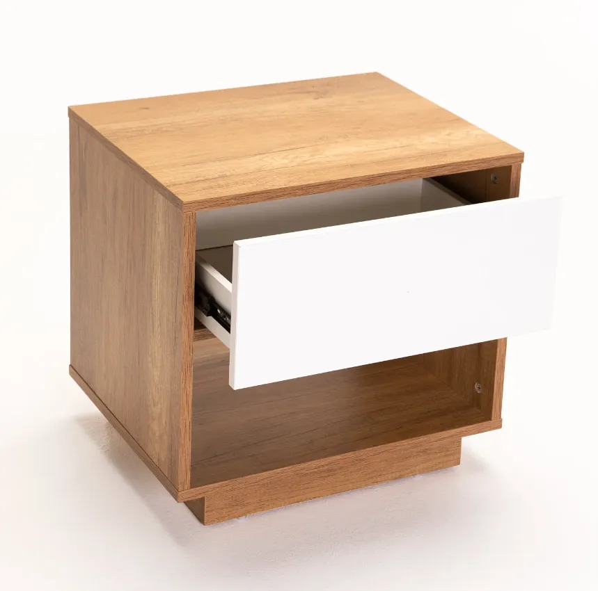 Wood 1 Drawer With Shelf Nightstand Pedestal Brown (Wild Oak/White)